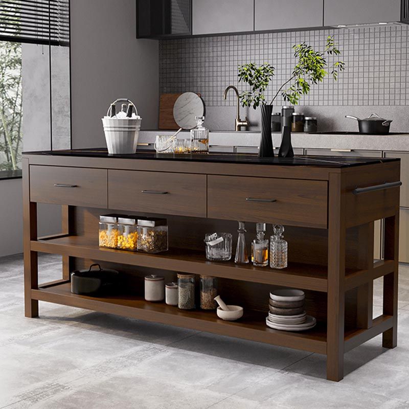 Modern Stationary Kitchen Island Table Sintered Stone Kitchen Island Table with Drawer