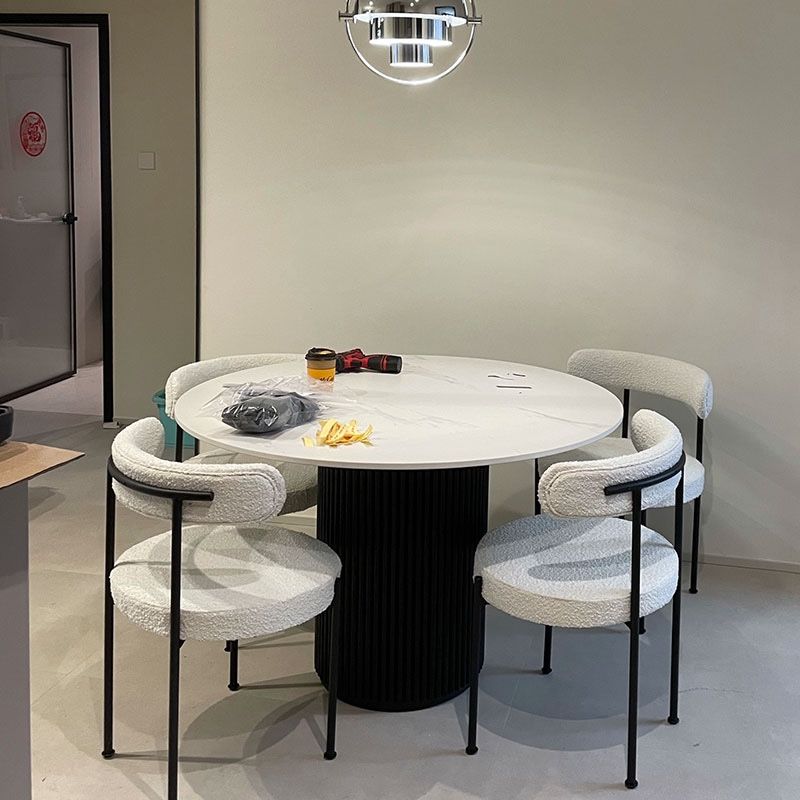 Round Stone Dining Table Solid Wood Pedestal Table in Natural and Black