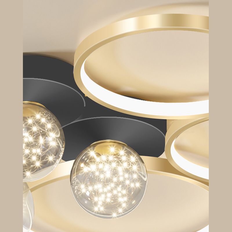 Ring Flush Mount Light Nordic Clear Glass Black-Gold Starry Ceiling Fixture for Living Room
