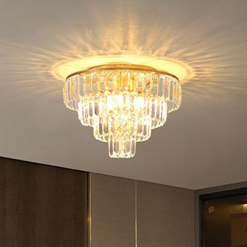 Crystal Tiered Tapered Ceiling Flush Light Postmodern Clear Flush Mount Halterung für Schlafzimmer