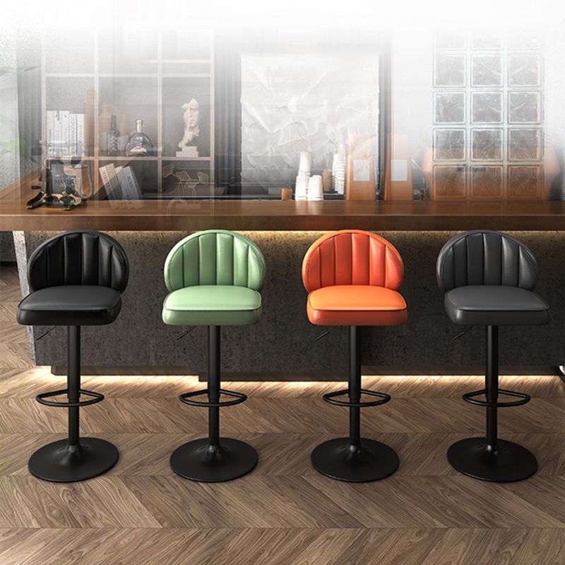 Contemporary Faux Leather Bar Stool Footrest Low Back Adjustable Height Swivel Stool