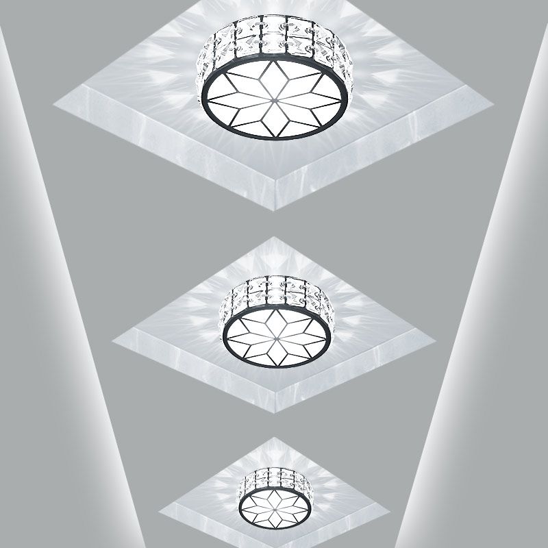 Beveled Crystal Drum Flush Mount Lighting Minimalist Black LED Flush Mount in White Light