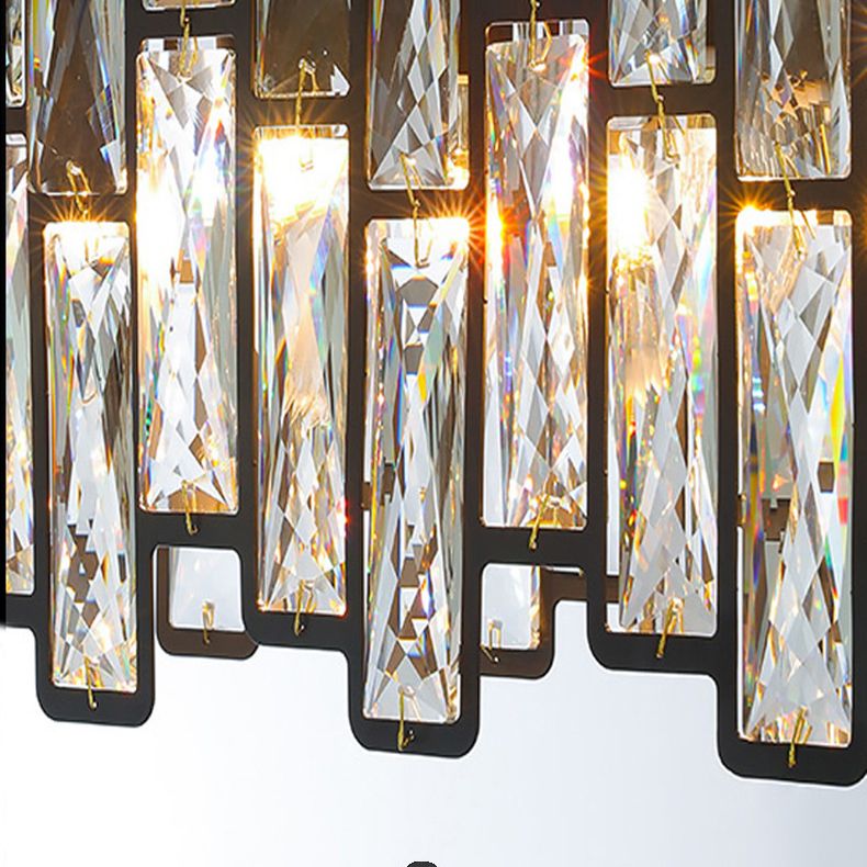 Black Shaded Pendant Lamp Minimalist Crystal Rectangle Chandelier Light for Bedroom