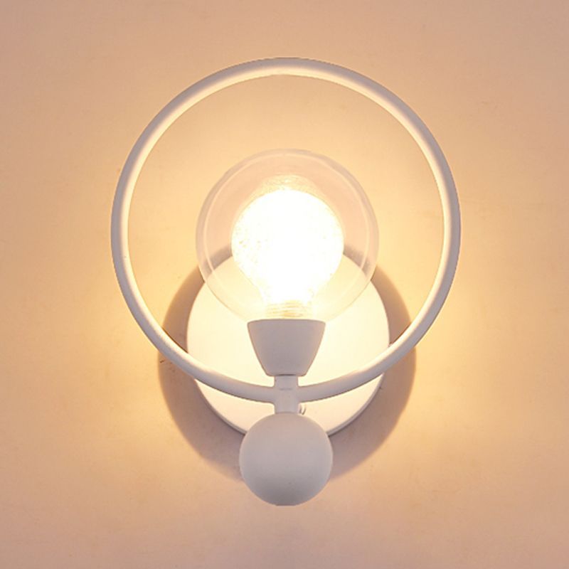 Black/White Ring Wall Light Sconce Modern Stylish 1 Bulb Metal Wall Lamp with Glass Ball Shade
