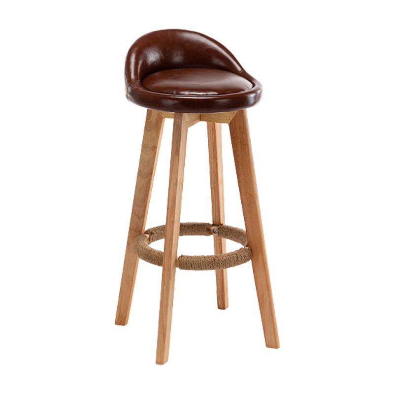 Scandinavian Wood Barstool Fabric Upholstered Counter Stool with Swivel