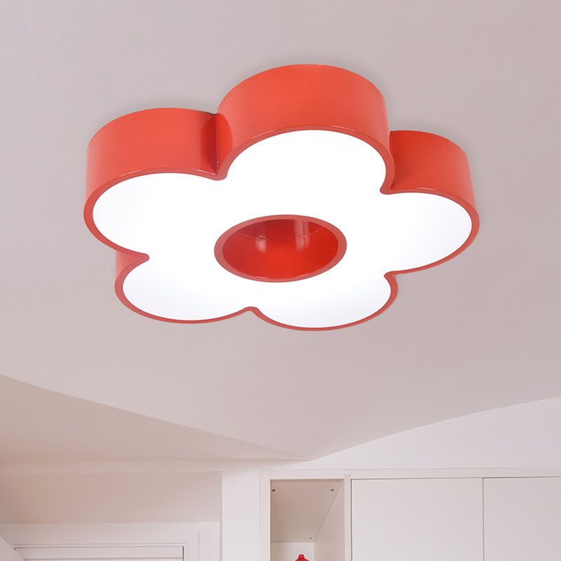 Acrylic Flower Flush Light Creative Red/Yellow/Blue Led Close to Ceiling Light for Kindergarten