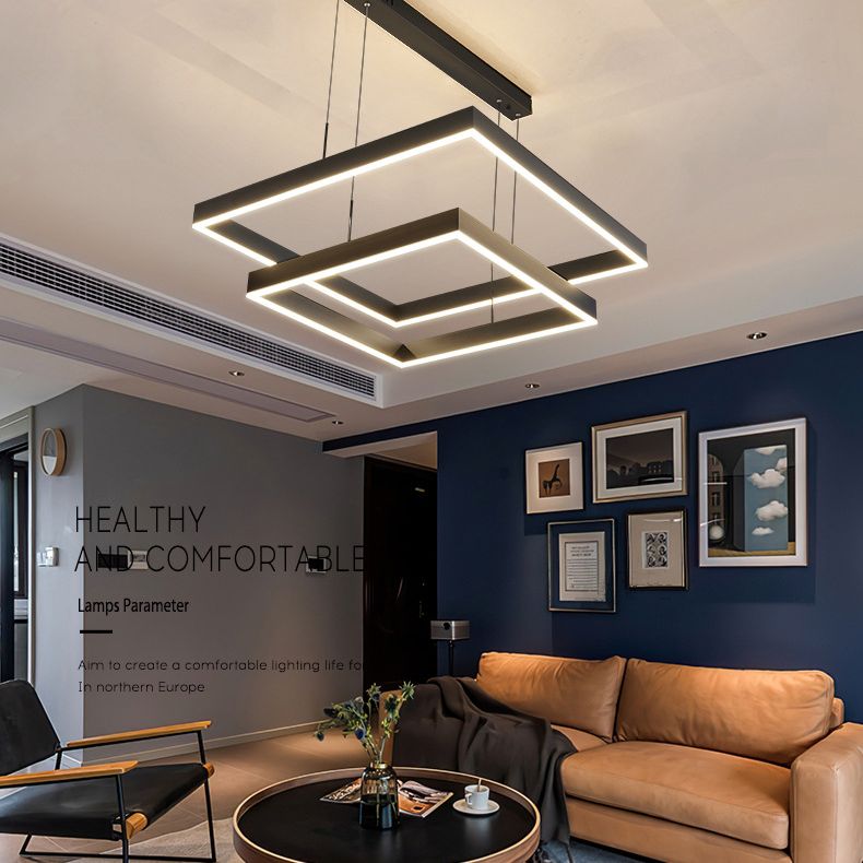 Moderne eenvoud kwadraat hanglager kroonluchter acrylhangende lamp voor woonkamer