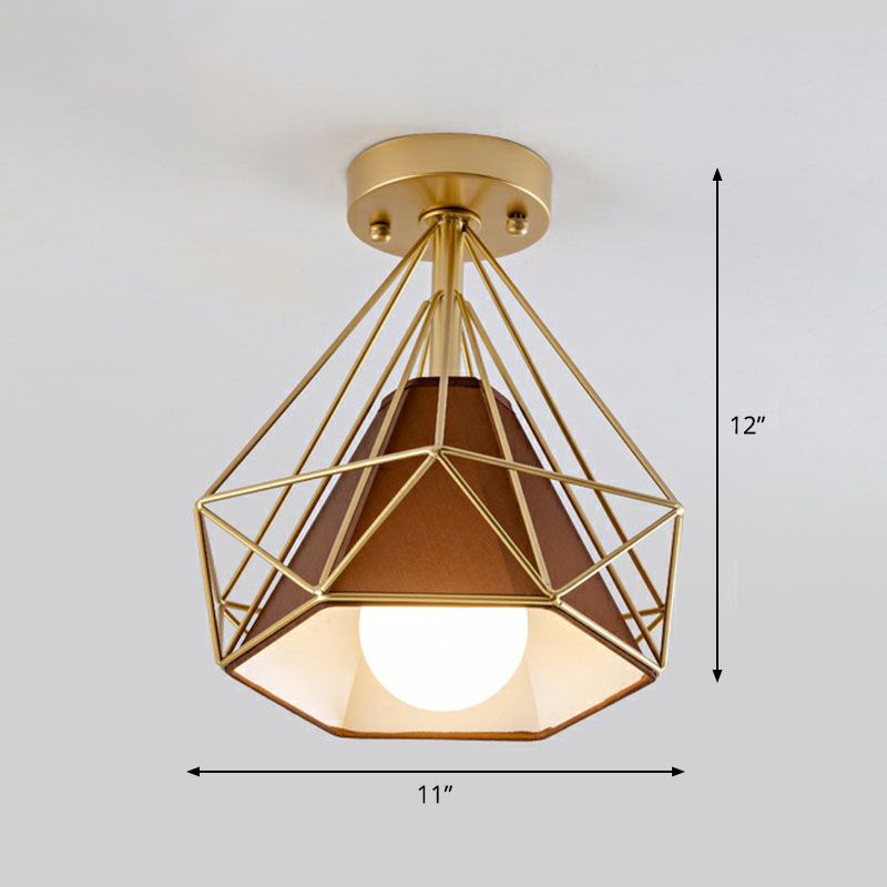 Iron Diamond Cage Semi Flush Light Simplicity Single Corridor Flush Ceiling Light Fixture
