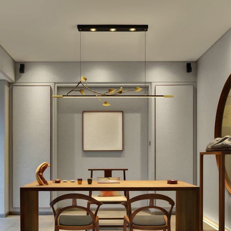 Modern Style Linear Shape Island Lights Metal 4 Light Island Lighting Ideas in Black
