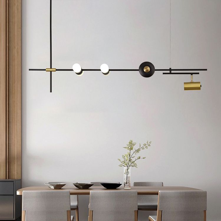 Luces colgantes de estilo contemporáneo de aluminio Fixtura de iluminación de isla lineal negra para comedor