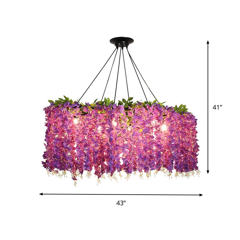Floral Metal Island Aibriture Retro Retro 6-Bulb Restaudente Down Lighting Ciondolo in Purple