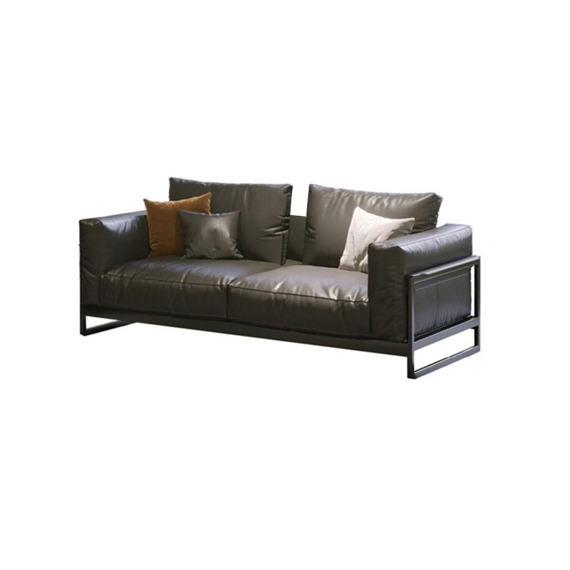 Sof industriel classique en cuir authentique 33,46 "High Square ARM SOFA & BOLSTER OREILLERS