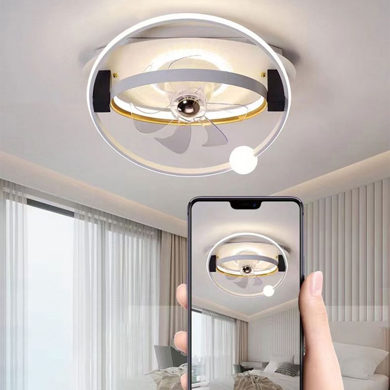 Metal Round Shape Ceiling Fan Modern Style 4 Lights Ceiling Fans Fixtures