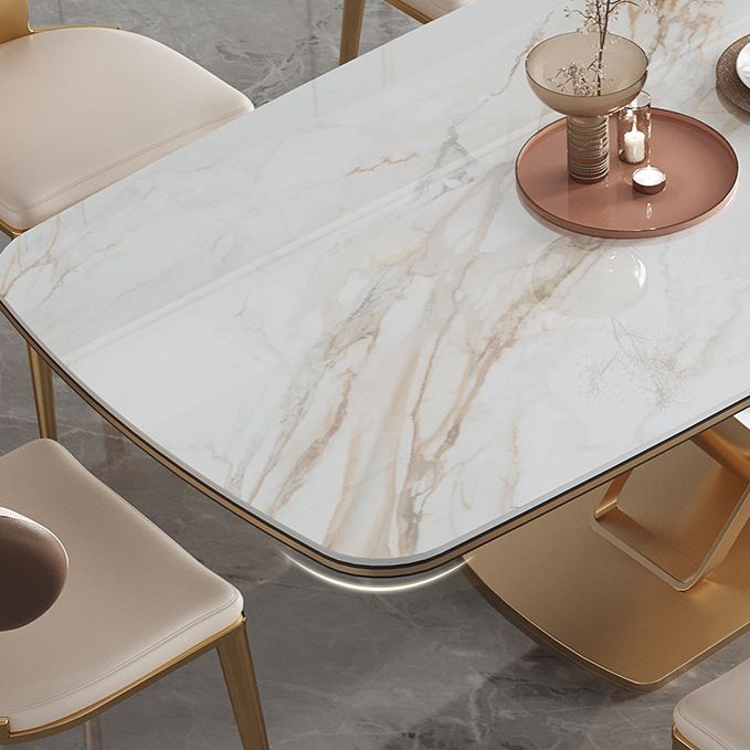 Dining Room Set Modern Sintered Stone Table with Gold Metal Base Rectangle Dining Set for Restaurant