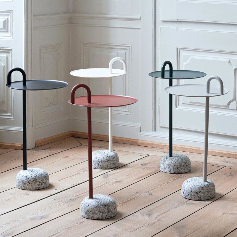 Round Metal Table and Stone Pedestal Base Base Medieval Modern Style Side Table