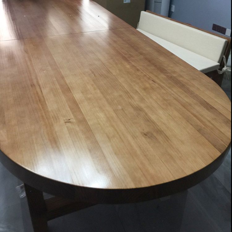 Solid Wood Top Dining Table Modern Oval Table with 4 Legs in Brown