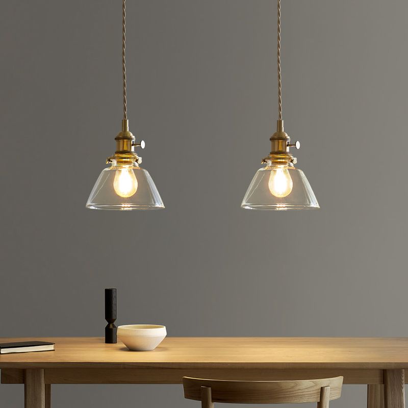 Lampada a sospensione di rame a 1 luce Lampada in vetro vintage Luce a sospensione per sala da pranzo