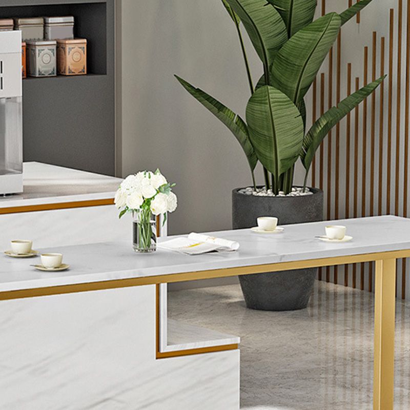 White Faux Marble Top Table Glam Style Bistro Pub Table for Dining Room