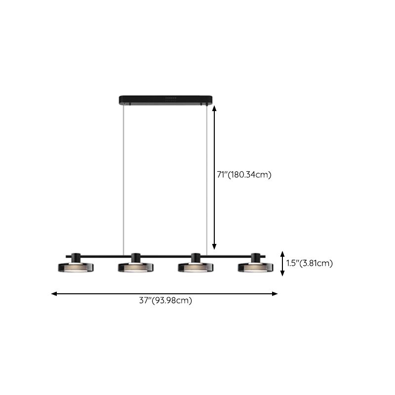 Metal and Glass Kitchen Island Lighting in Black Modern LED Ceiling Pendant