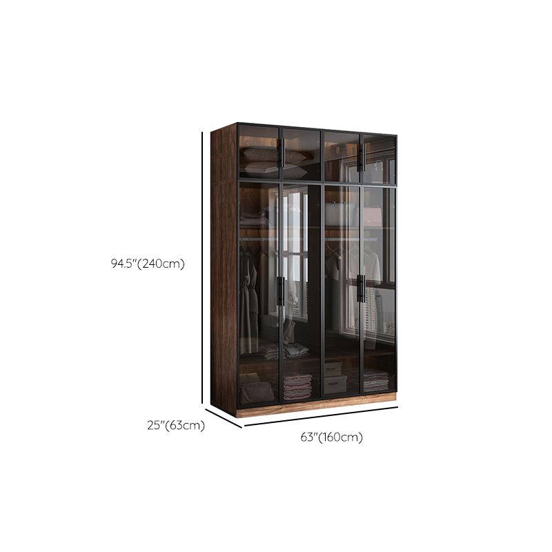 Modern Freestanding Wardrobe Armoire Tempered Glass Doors Wardrobe with Shelves