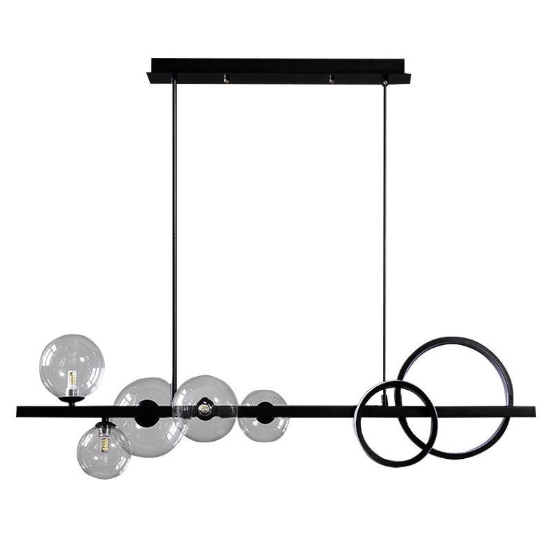 Post Modern Kitchen Island Light in Black / Gold Aluminum Ceiling Fixture with Glass Shade
