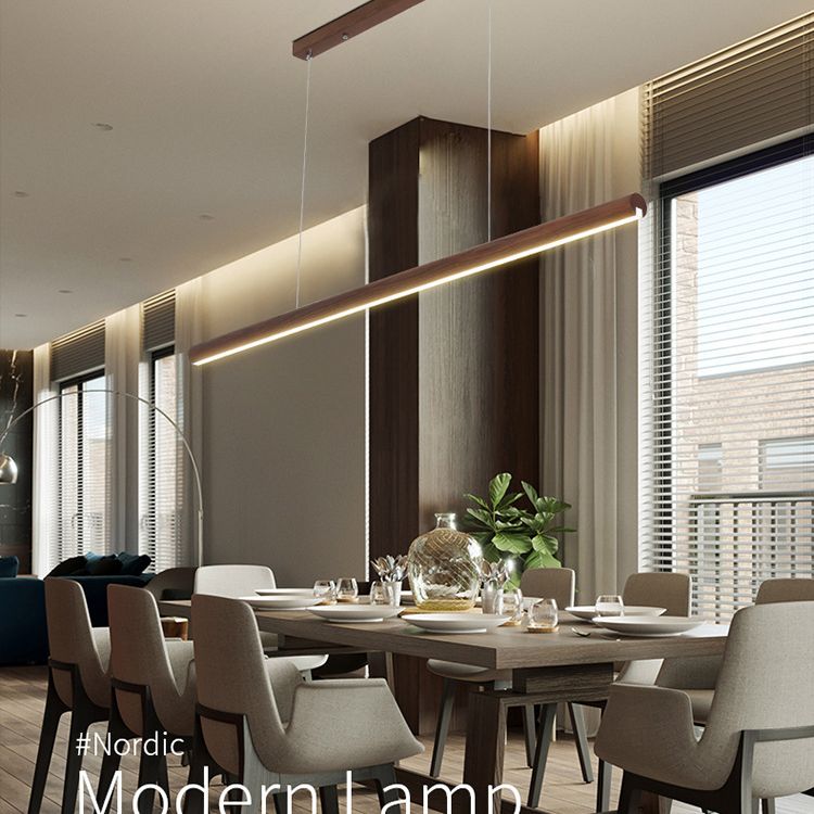 Ash Wood Tubular Hanging Lamp Nordic Style Dining Room LED Island Lighting Ideas