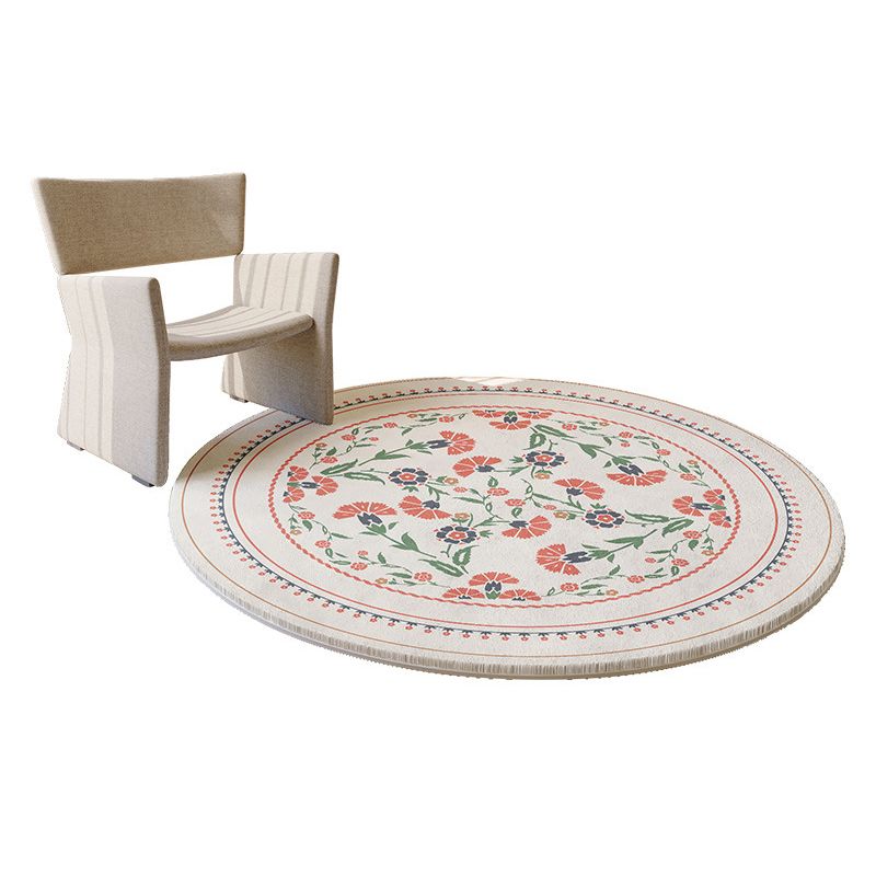 White Flower Carpet Polyester Modern Rug Washable Rug for Living Room
