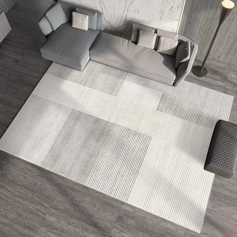 Contemporary Polyster Rectangle Striped Print Living Room Washable Indoor Rug