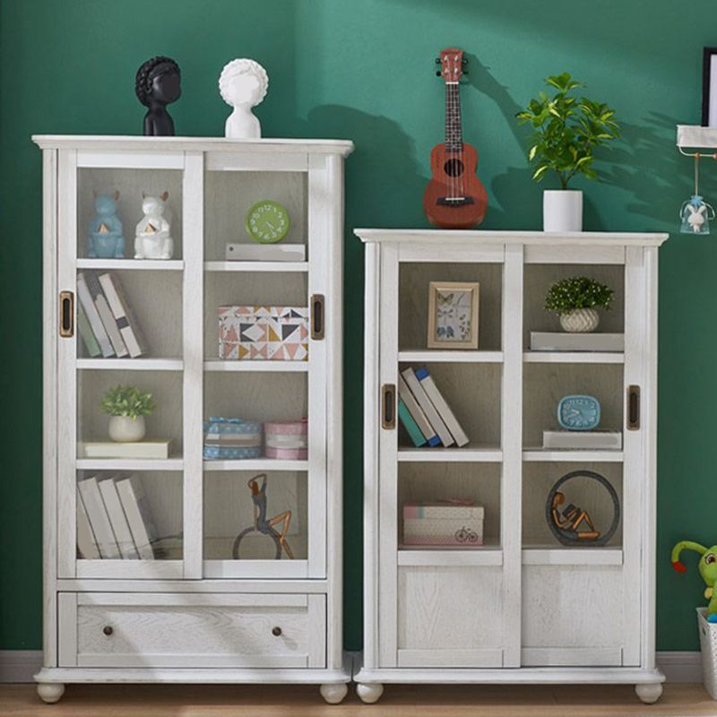 Modern Engineered Wood Bookcase White/Brown Standard Shelf with Door