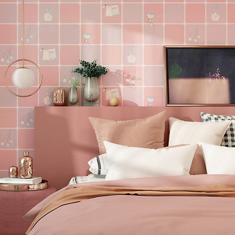 Adhesive Check Tile Wallpaper Cartoon Stain-Resistant Kitchen Wall Covering, 19.4-sq ft, Removable