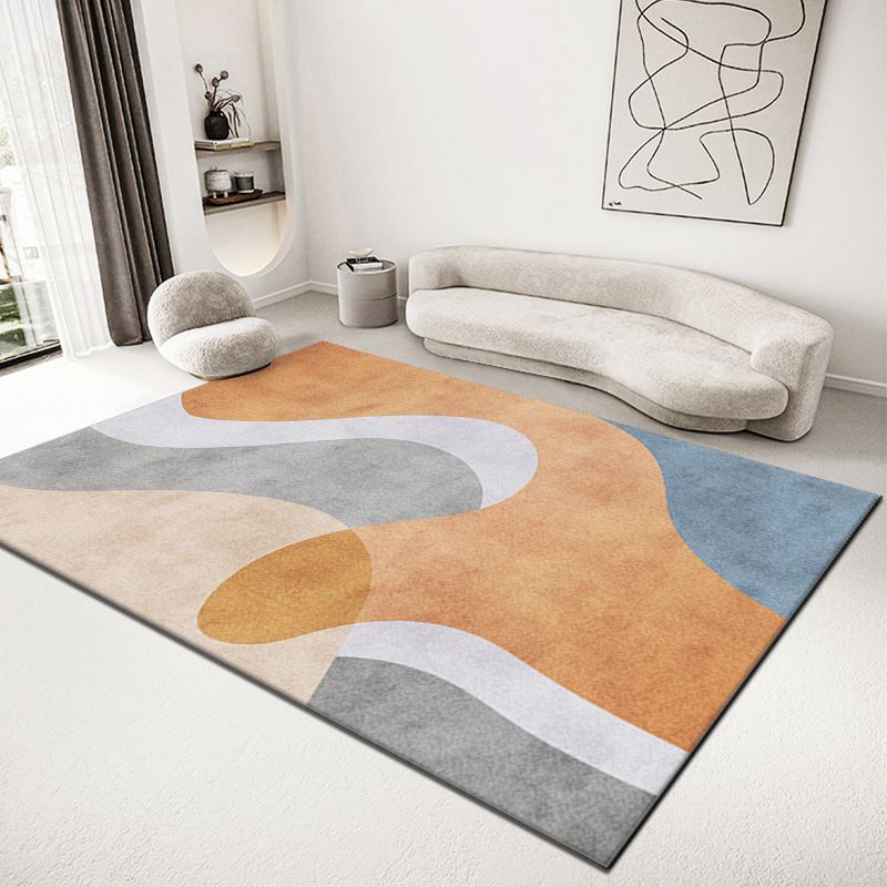 Grey Contrast Color Rug Polyester Modern Area Rug Washable Rug for Living Room