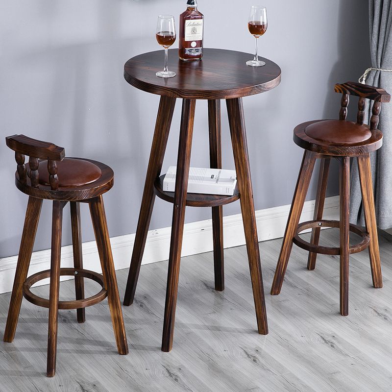 Upholstered Distressed Wood Counter Stools Low Back Bar Stools with Round Seat