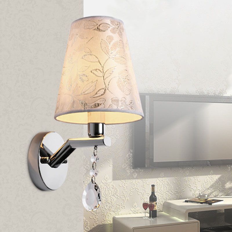 Tessuto tradizionale per la parete da parete del soggiorno affusolato 1 lampadina bianca a led da parete con goccia di cristallo trasparente