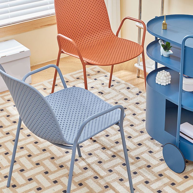 Contemporary Style Arm Chair Plastic Dining Chair with Metal Base