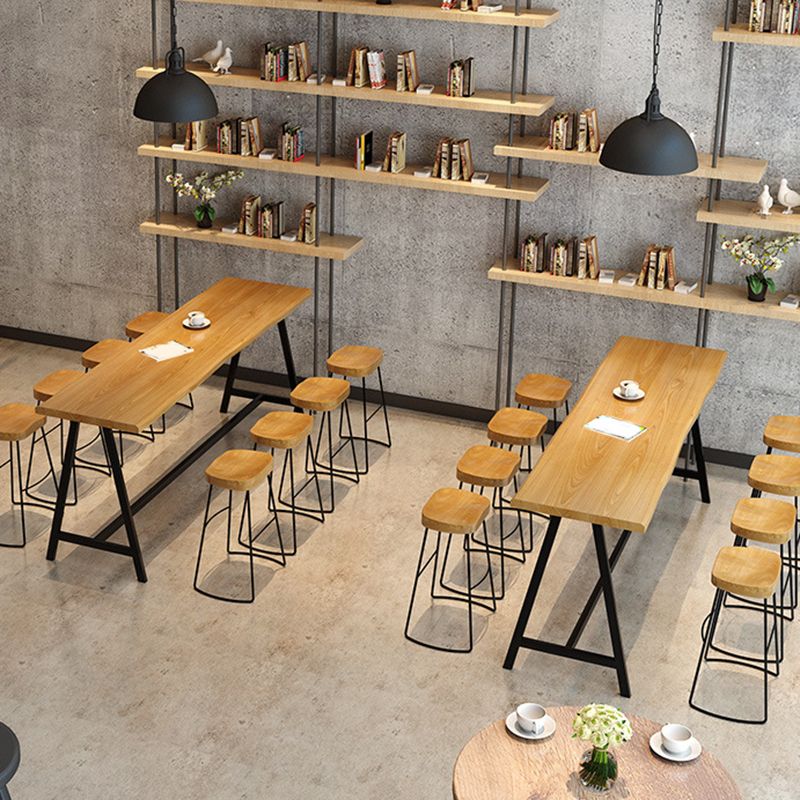 Modern Solid Wood Bar Table Brown Trestle Base Dining Table for Living Room