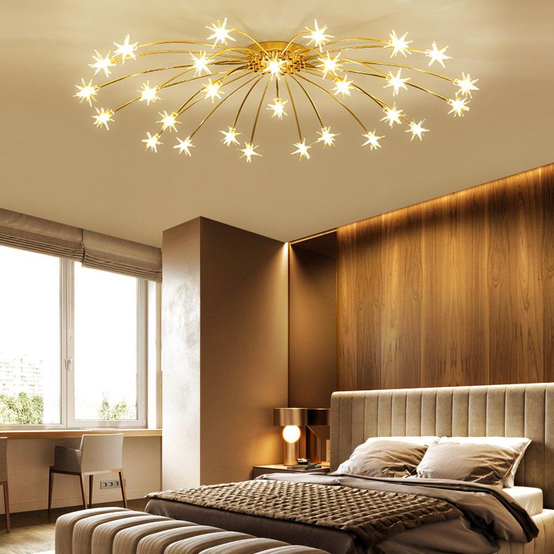 Lámpara de techo Radial Star en soporte semiempotrado LED de metal de estilo moderno y lujoso para dormitorio