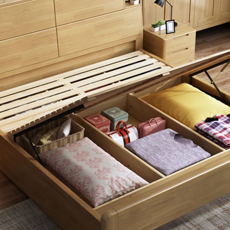 Solid Wood Bed Frame with Headboard Scandinavian Bed with Storage
