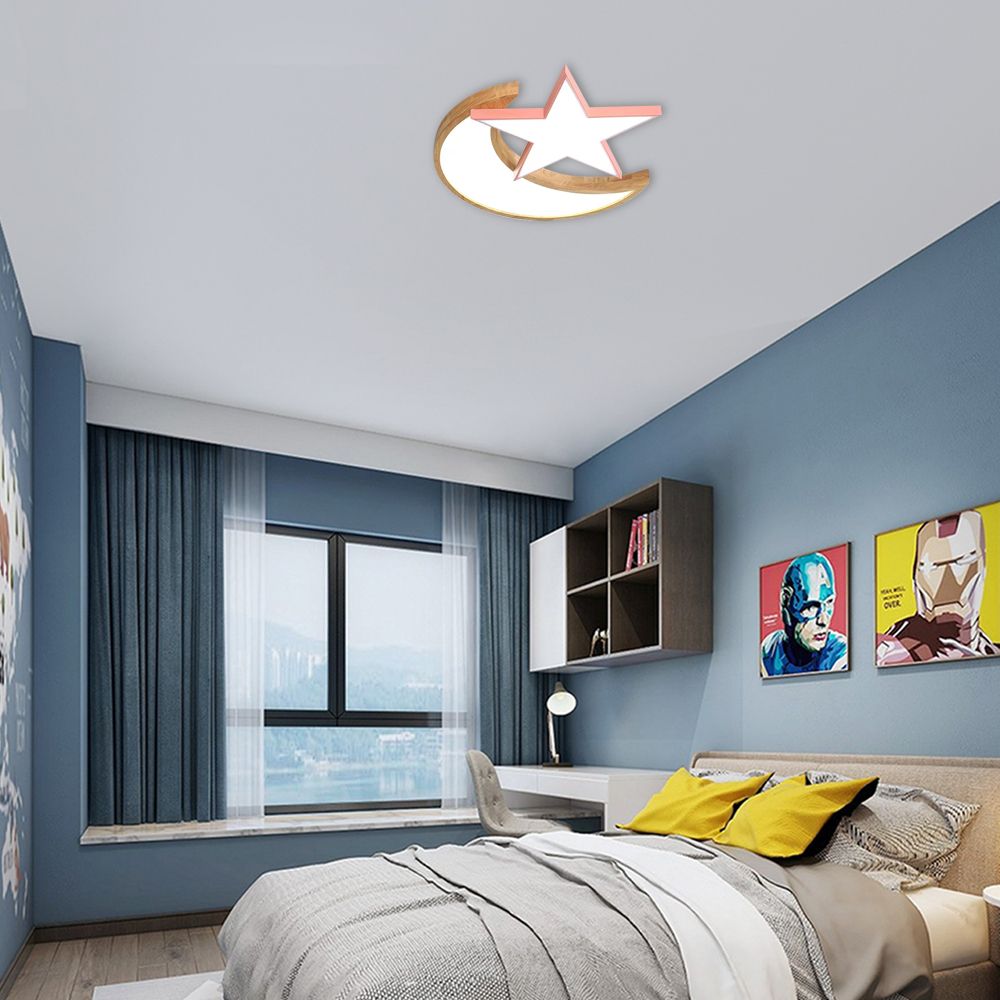 Moon & Star Bedroom Ceiling Light Acrylic Lovely Macaron LED Flush Mount Light