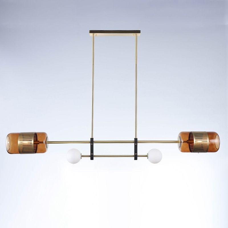 Ball and Cylinder Glass Suspension Lighting Postmodern 4-Light Island Light for Diner