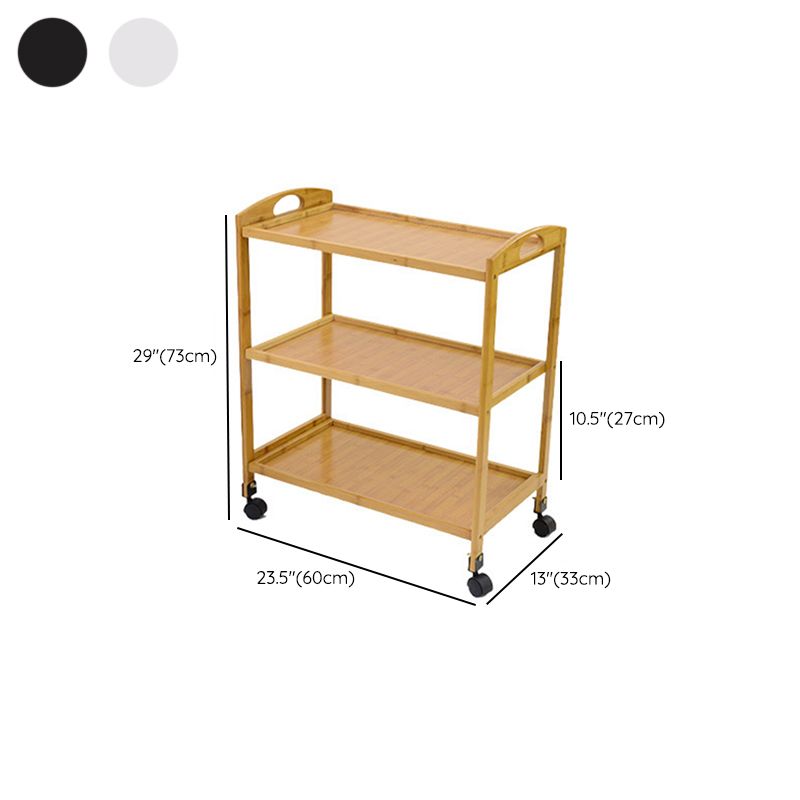 Home Dining Prep Table Natural Open Shelves Prep Table with Casters