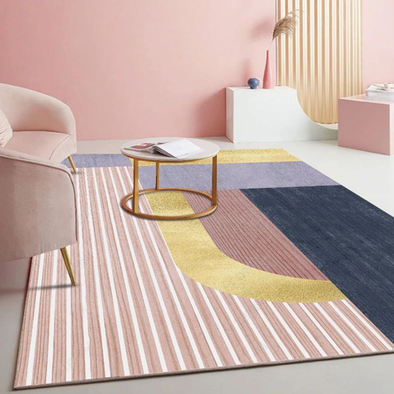 Simplicity Patchwork Rug Polyester Indoor Carpet Non-Slip Backing Area Rug for Home Decoration