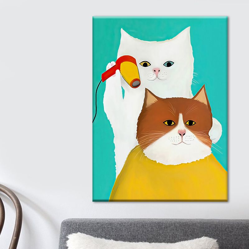 Modernist Cartoon Animal Canvas Wall Art Light Color Canvas for Childrens Bedroom