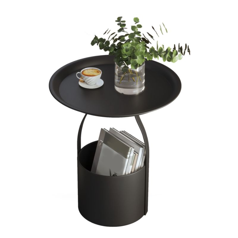19.68" Tall Round Tray Top Side Table Iron Pedestal End Table with Storage
