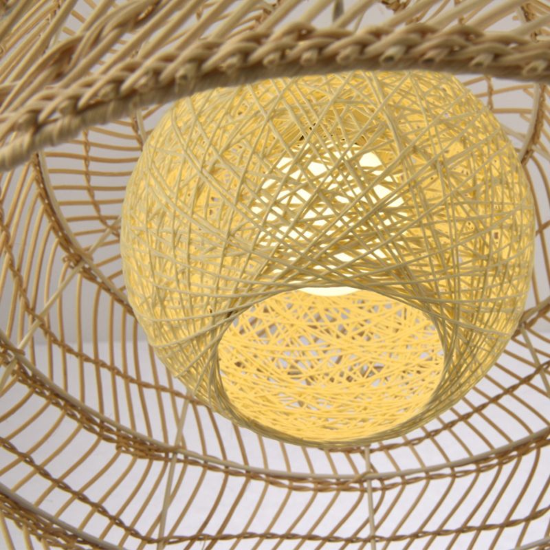 Bell Shade Rattan Suspension Lighting Simplicity 1-Light Wood Pendant Light Fixture