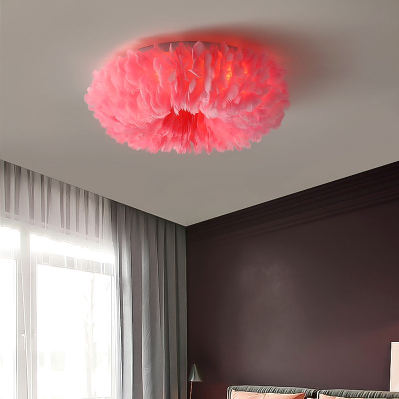 Iluminación empotrada de plumas, lámpara de techo de montaje empotrado para dormitorio, tela moderna, 3/6 cabezales, en blanco/gris/rosa