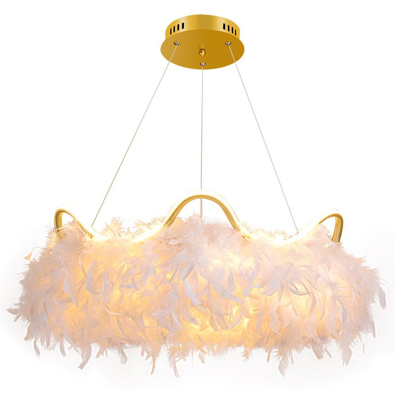 Metallkreis Kronleuchter Beleuchtung Nordic LED Weiß hängender Kronleuchter mit Krondekoration