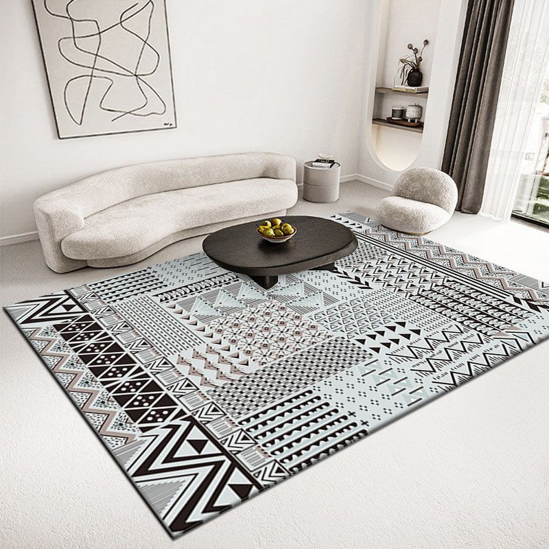 Grey Americana Pattern Rug Bohemian Polyester Area Carpet Non-Slip Backing Rug for Living Room