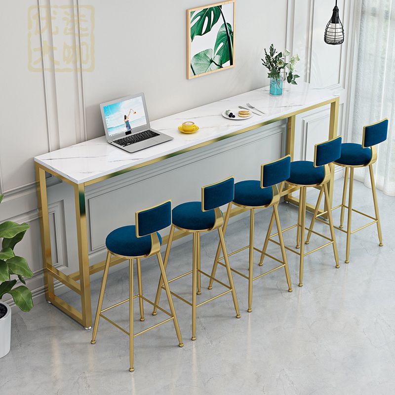Glam Metal Upholstered Barstool Indoor Bar Stool With Cushion and Iron Legs