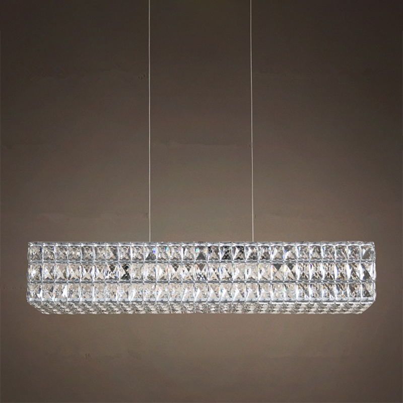 Wrought Iron LED Island Pendant Light in Modern Luxury Style Crystal Rectangular Ceiling Light for Dining Room
