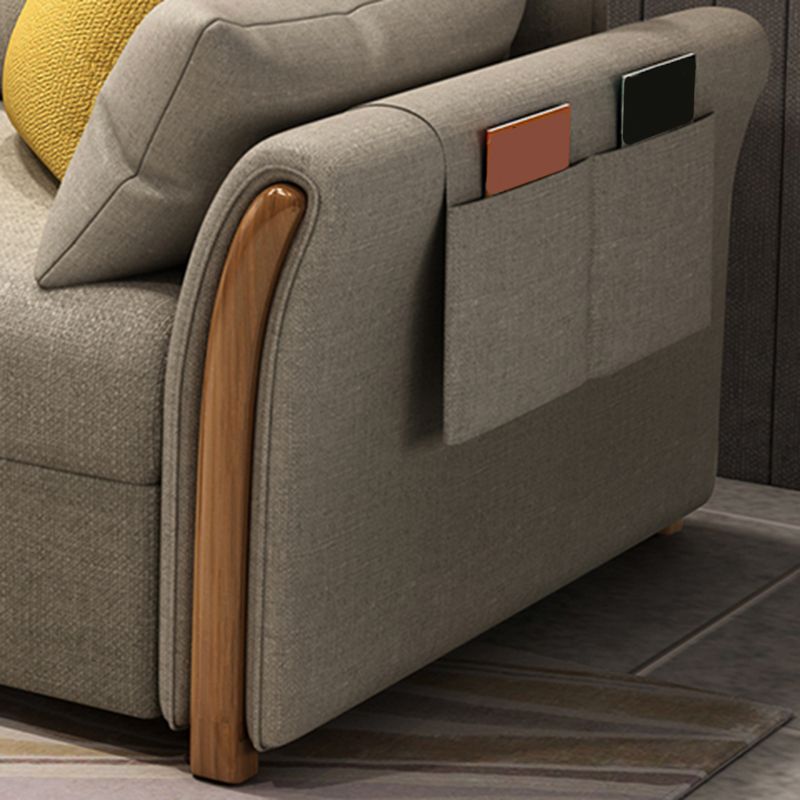 Contemporary Cotton Blend Convertible Flared Arm Couch Bed with Pillows
